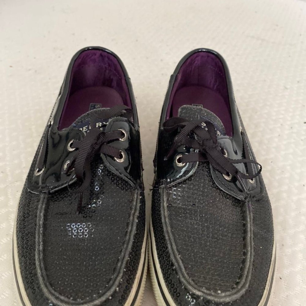 Top-Sider Womens Sparkle Glitter Black Boat Shoes. Size 8.5M